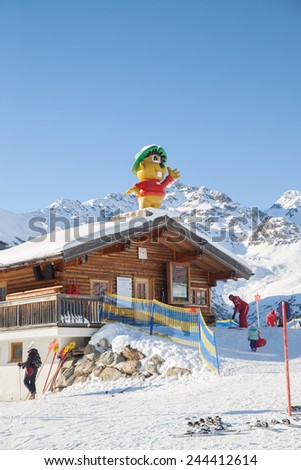 SERFAUS, AUSTRIA - JAN 07, 2015: Hut of mountain ski school in Serfaus-Fiss-Ladis ski region
