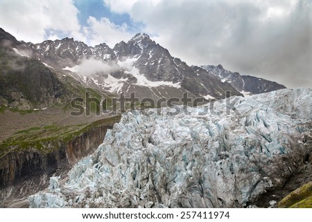 Argentiere Glacier in the Chamonix valley in Haute-Savoie departement, south-eastern France