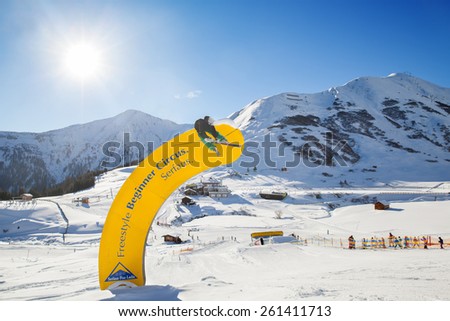 SERFAUS, AUSTRIA - JAN 07, 2015: Freestyle Beginner Circus in Serfaus-Fiss-Ladis ski region