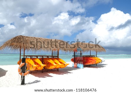 Canoe Shelf on the Beach This is a Canoe shelf on maldives beach. It\'s very soft and white beach.