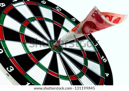 money hit the bulls-eye 100 RMB renminbi which is the cash of china chinese hit hit bullseye. The world do the bussiness and win in china.
