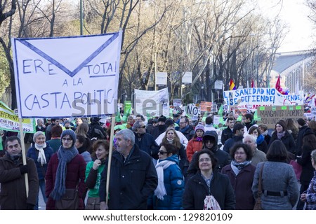 MADRID - FEBRUARY 23: Spanish Protest.thousands of people are protesting against the political economic and corruption in politics  in Madrid on February 23,2013