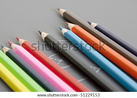 palette of colored pencils in row