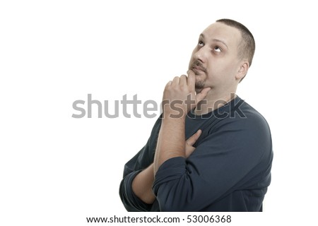 stock photo : young caucasian man with short hair and beard thinking