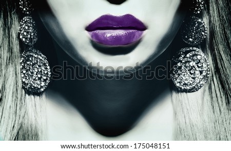 violet lips close up part of face