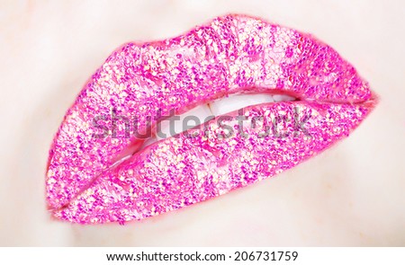 vivid glossy lips macro picture .