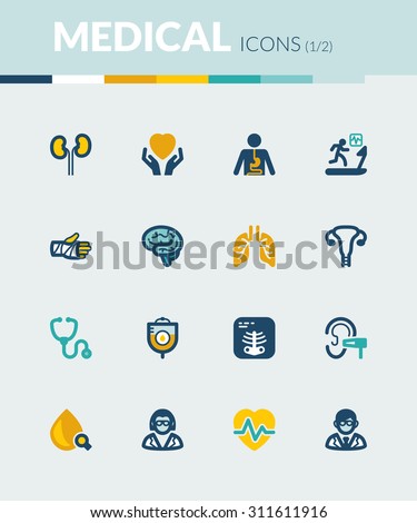 Set of colorful flat icons about health. Medical specialties