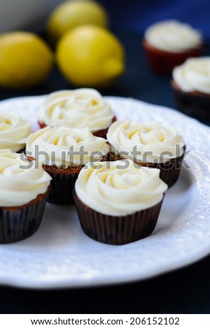 Lemon cupcakes with blueberry filled lemon curd and cream cheese frosting