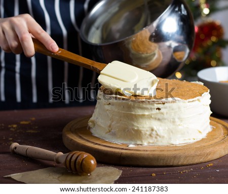 Traditional Russian honey cake in the making