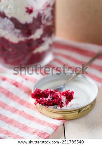 Red Velvet cake in a glass jar