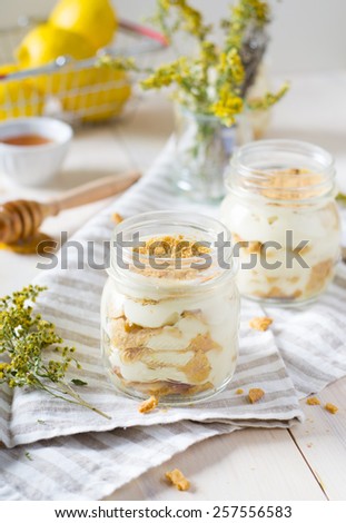 Russian honey cake in a glass jar