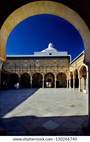door sky and arc Great Mosque of Kairouan Tunisia  the fourth most sacred place of islam