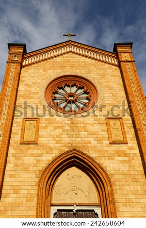 villa cortese italy   church  varese  the old door entrance and mosaic sunny daY rose window