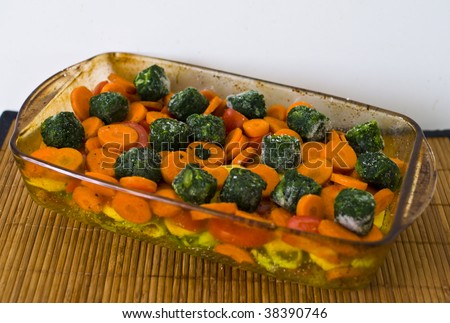 Vegetables dish - vegetables background carrots potatoes papper  tomatoes spinach spinage.