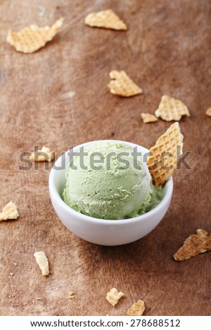 green tea ice cream in white remekin