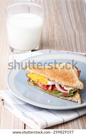 egg and vegetables sandwich breakfast with milk