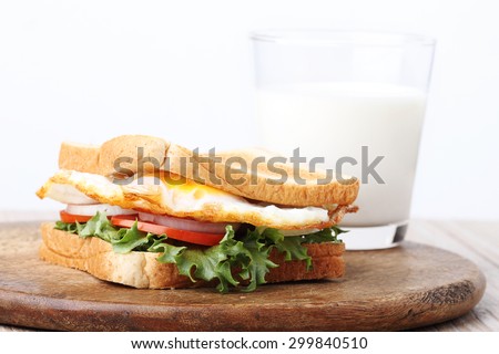 egg and vegetables sandwich breakfast with milk
