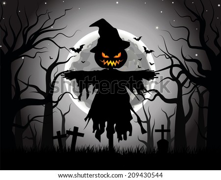 Halloween scary scarecrow, illustration for Halloween holiday.EPS 10