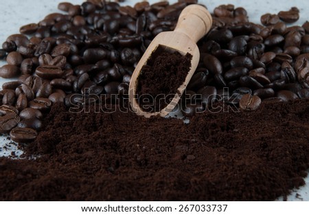 Roasted  Dark Beans Coffee and Powder Ground Coffee