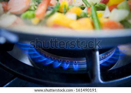 Fresh cooking in a wok pan