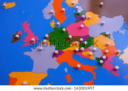 Kindergarten play board with europe in colors