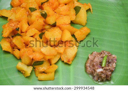 Cooked Tapioca, Tapioca is a staple food in Kerala India.It is served with Fish curry, Cassava dish root vegetable with chutney