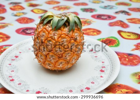 Ripe pineapple fruit isolated. Fresh cut pineapple slices Kerala India. seamless sketch of tropical flower with pineapple pattern background