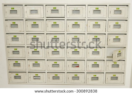 many group of individual metal postal boxes in an apartment house to store letters in India
