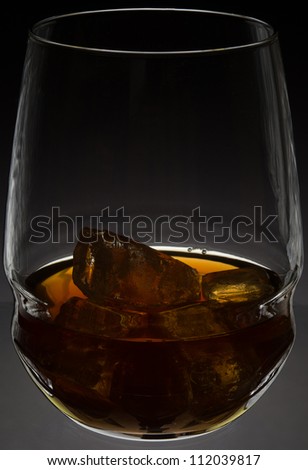 Whiskey in a rounded glass with ice