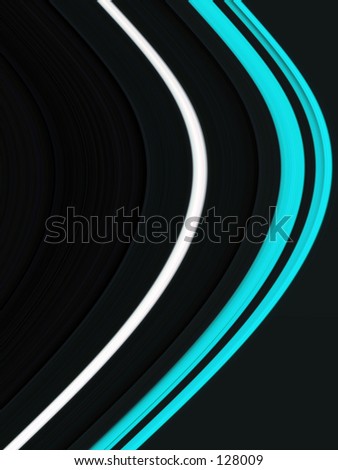 Computer generated image of three curved lines on black.