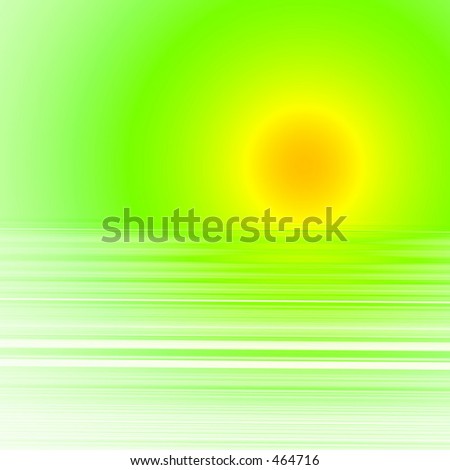 Yellow sun on abstract water pattern. Radial fill with lines in foreground