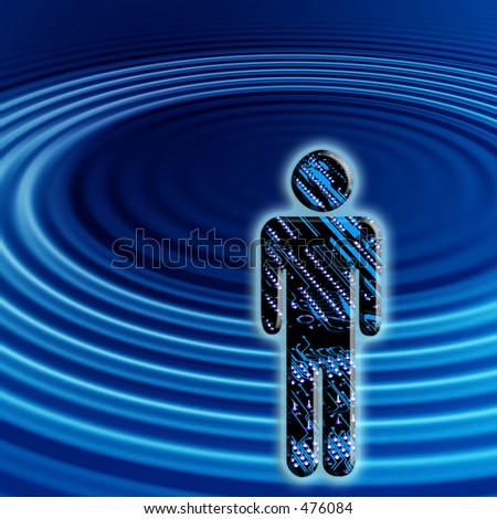 Man shape with circuit board pattern on ripple background