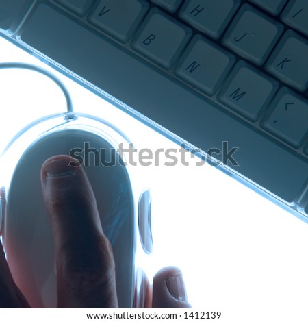 Man using mouse (white backlight with  blue filter).