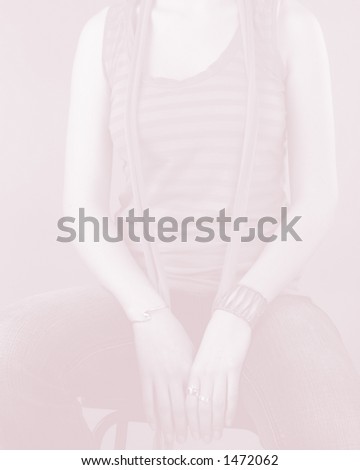 Woman sitting on stool, lightened for background use.