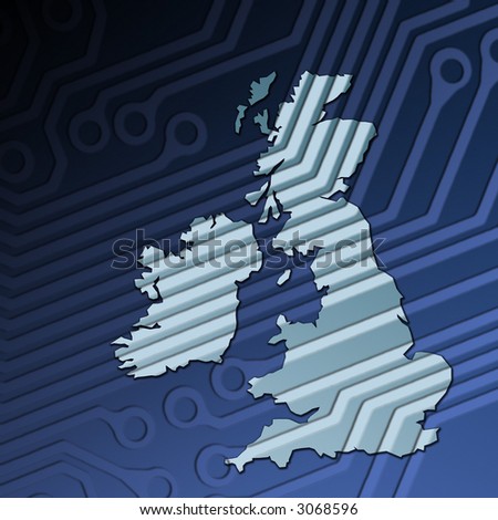 UK and Ireland map outline overlaid with circuit board pattern.