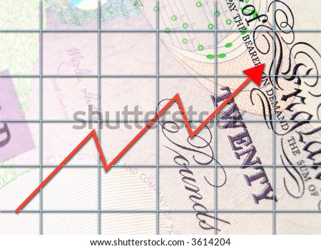 Profit graph overlaid onto twenty pound currency note.