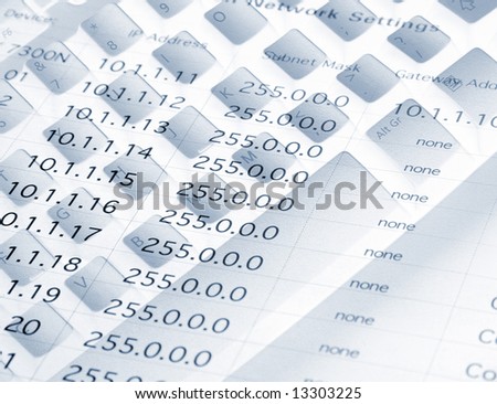 IP network settings overlaid onto computer keyboard