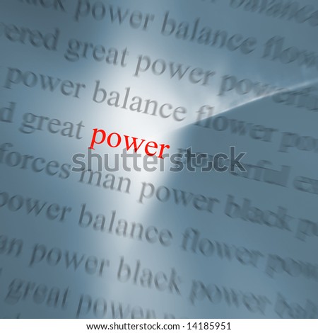 Conceptual abstract of words relating to power with zoom effect