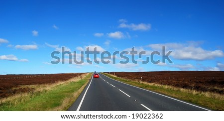 Landscape view of road through Yorkshire Moors.