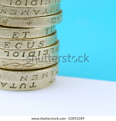 Close-up of stack of UK pound coins