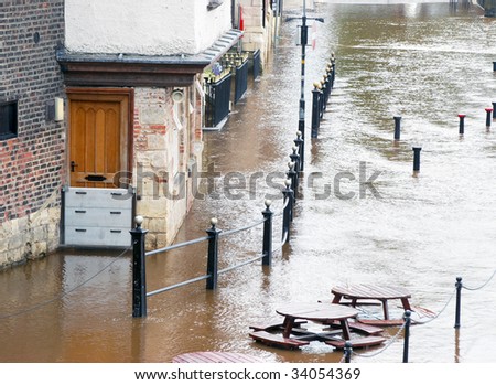 Flood water from River Ouse surround riverside pub in York