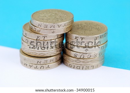 Close-up of stack of UK pound coins
