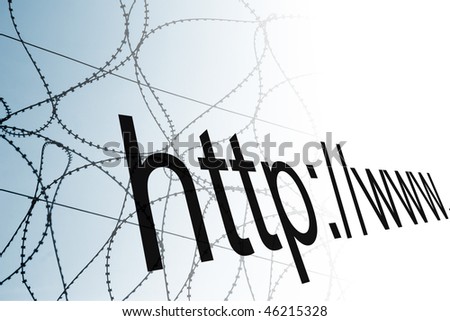 Security concept showing barbed wire overlaying internet address