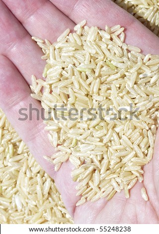 Food aid concept showing rice in male hand