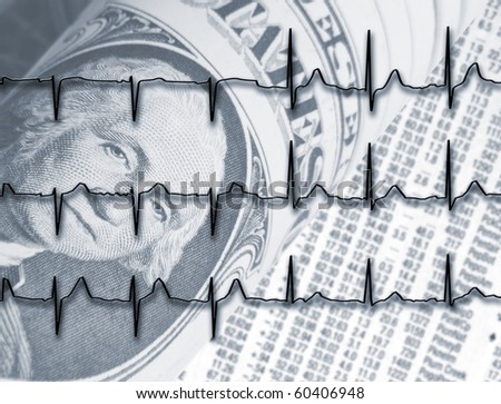 United States dollar bill overlaid with ECG graph