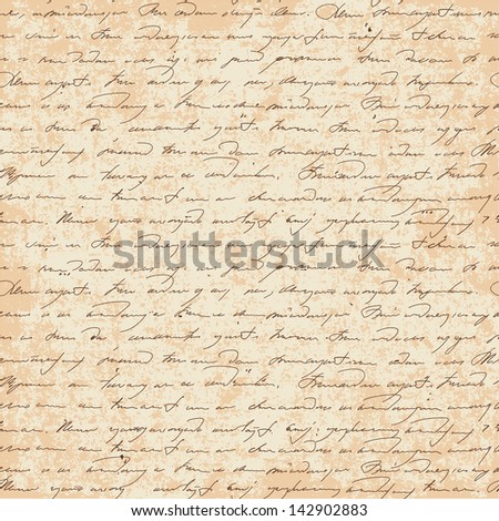 Seamless pattern with handwriting text in vintage style. Text unreadable.