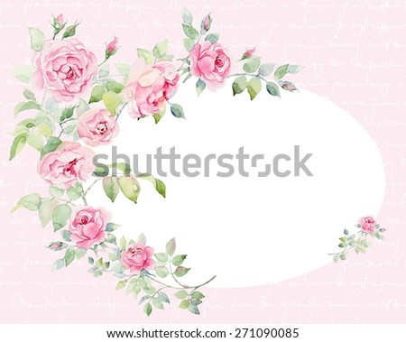 Wreath of roses, watercolor, can be used as greeting card, invitation card for wedding, birthday and other holiday and summer background