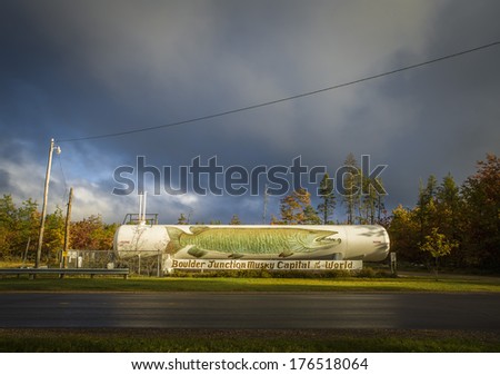 Large Propane Tank with Painted Fish, Local Landmark, Wisconsin, Muskie, Musky