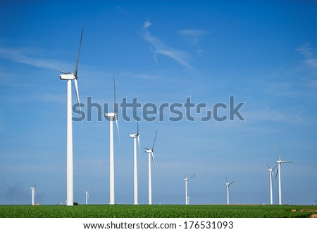 Windmills for Renewable Electrical Energy, Wind Farm Utility, Green Electric Power Generation