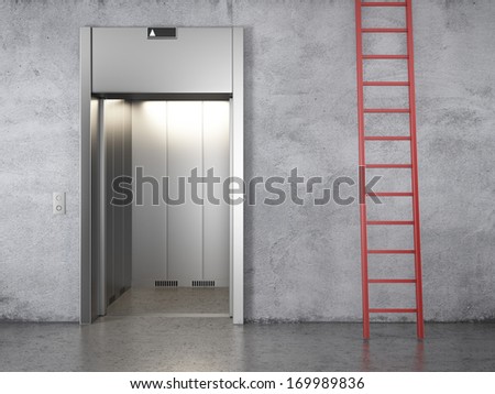 elevator and red stair